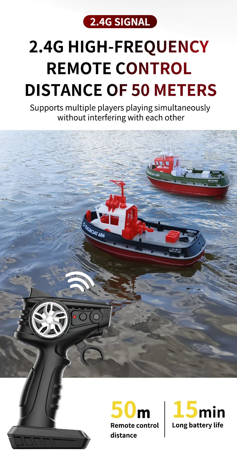 JIKEFUN 686 Rc Boat 2.4G 1/72 Remote Control Tugboat