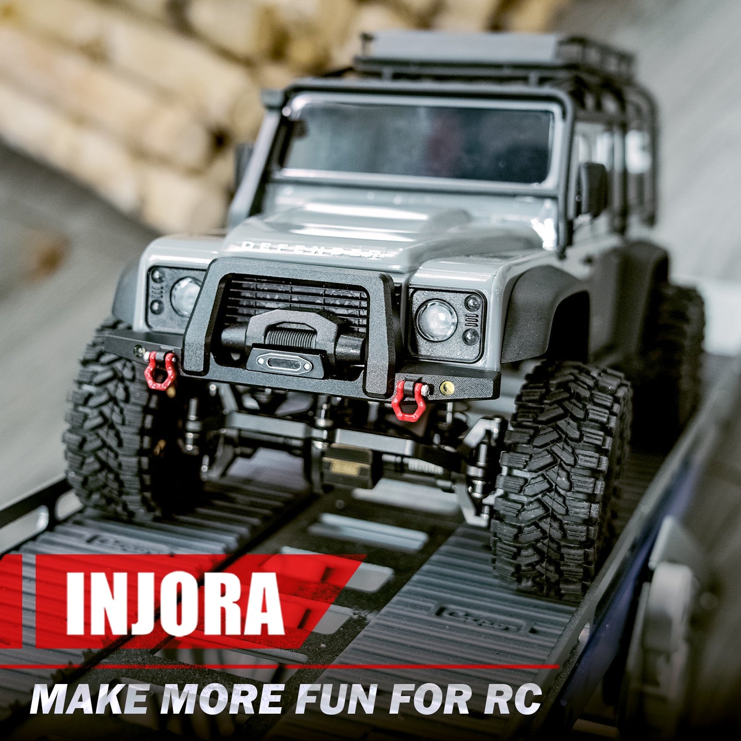 INJORA Paraurti posteriore anteriore in alluminio CNC per aggiornamento Defender RC Crawler TRX4M 1/18 (4M-41)