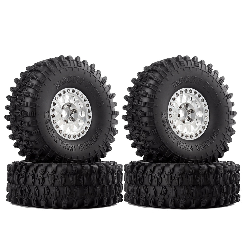 INJORA 4PCS Metal 1.9 Beadlock Wheel Rim Tires Set for 1/10 RC Crawler Car Axial SCX10 90046 TRX-4 Redcat GEN 8
