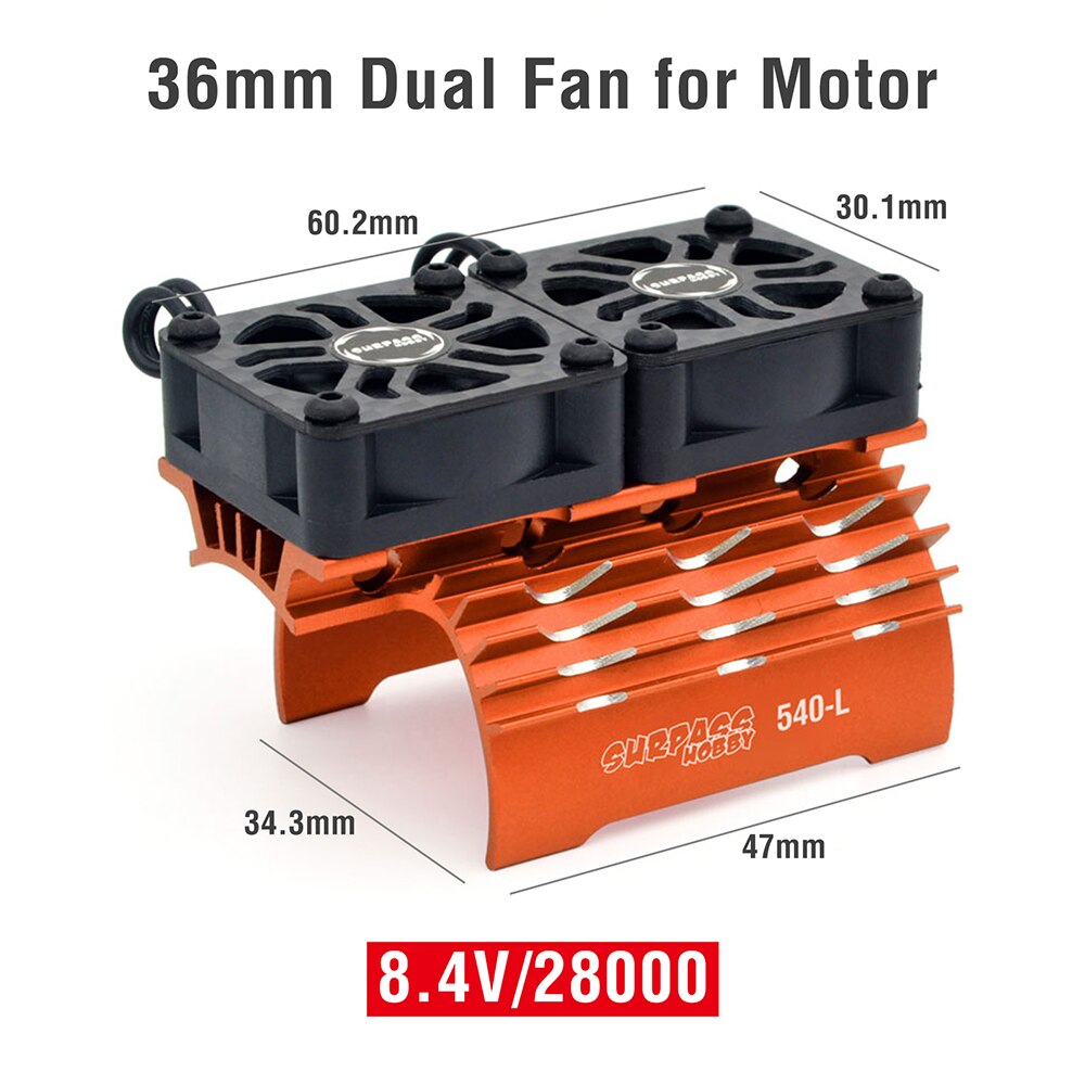 SURPASS HOBBY RC Motor Fan Cooling Fan Heatsink Metal for RC Car 1/8 1/10 1/12 Scale 380 390 540 550 Brushless Motor 28/29/36mm