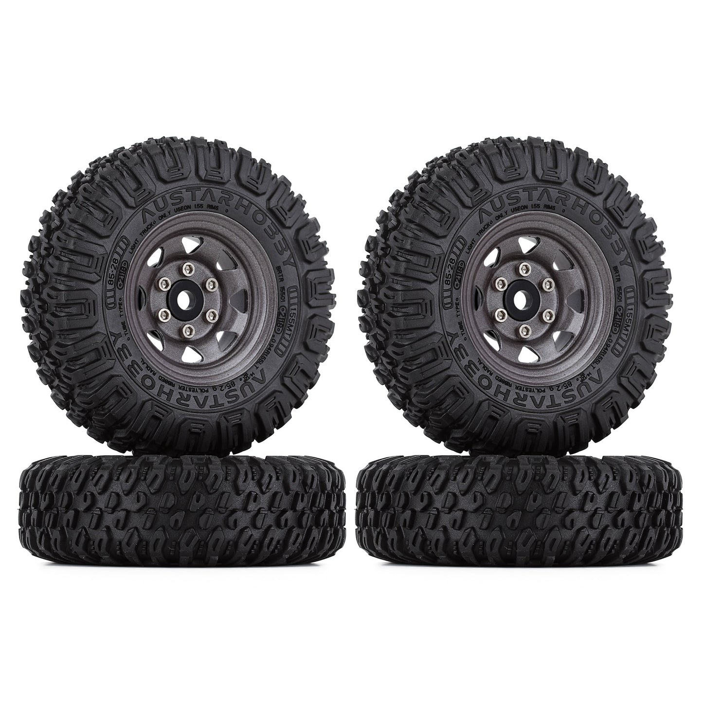 INJORA 85*28MM 1.55" Beadlock Wheel Rim Tire Set