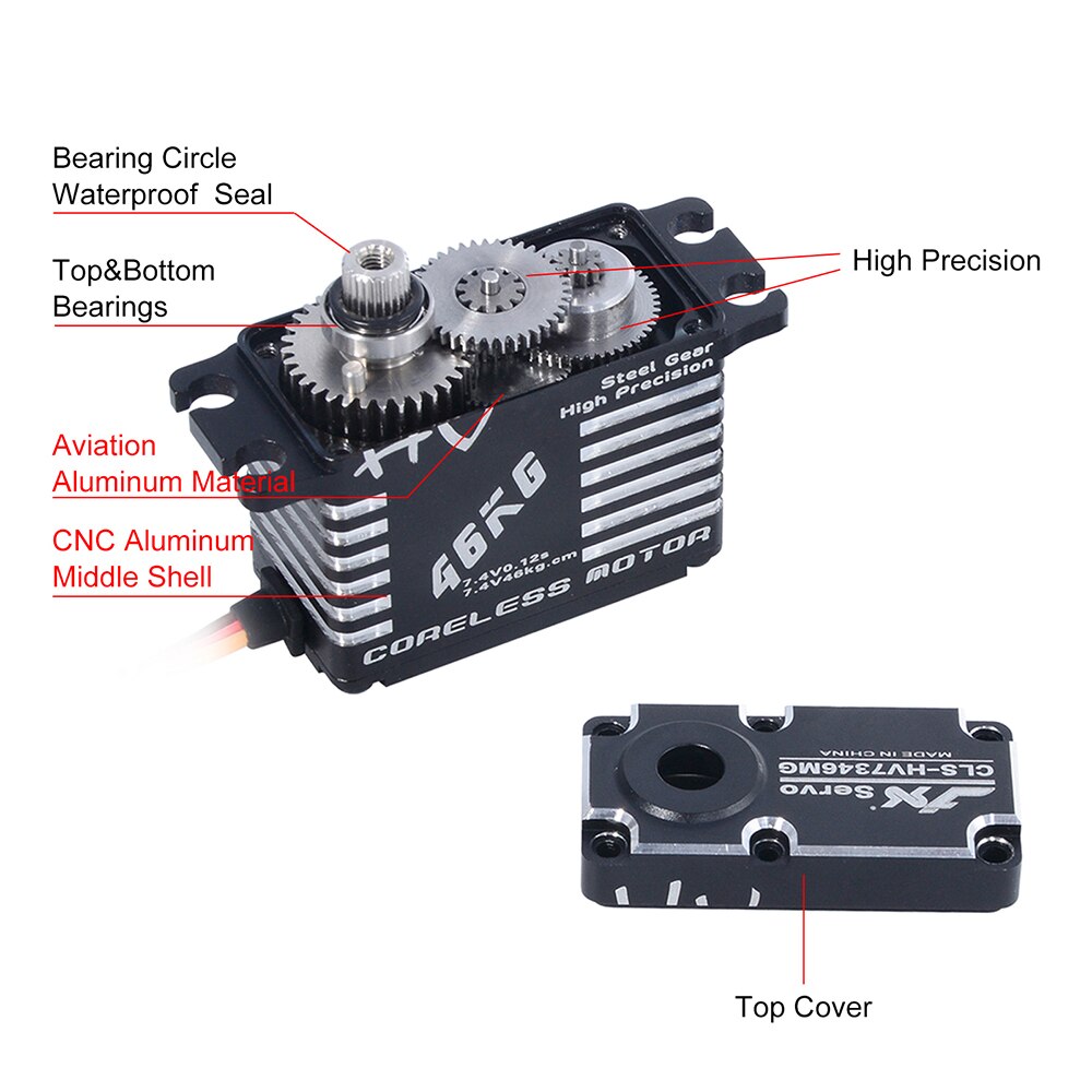 JX Servo CLS-HV7346MG 46KG Torque HV High Precision Steel Gear Full CNC Aluminium Shell Structure Digital Coreless Servo