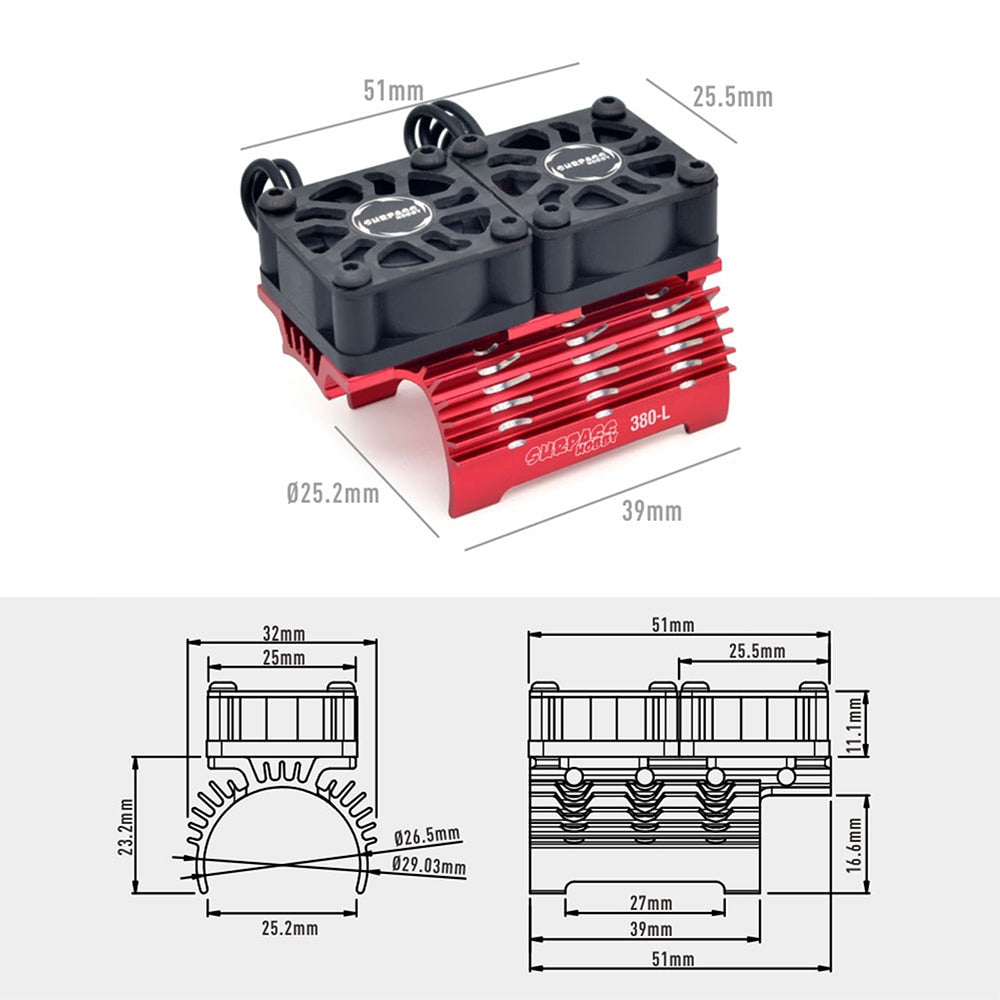 SURPASS HOBBY RC Motor Fan Cooling Fan Heatsink Metal for RC Car 1/8 1/10 1/12 Scale 380 390 540 550 Brushless Motor 28/29/36mm