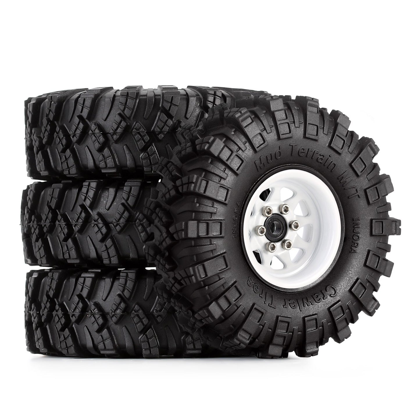 INJORA 1.0 Beadlock Wheel Mud Tires Set Deep Dish Negative Offset 3.78mm For RC Crawler Car Axial SCX24 Enduro24 (W1004-T1007)
