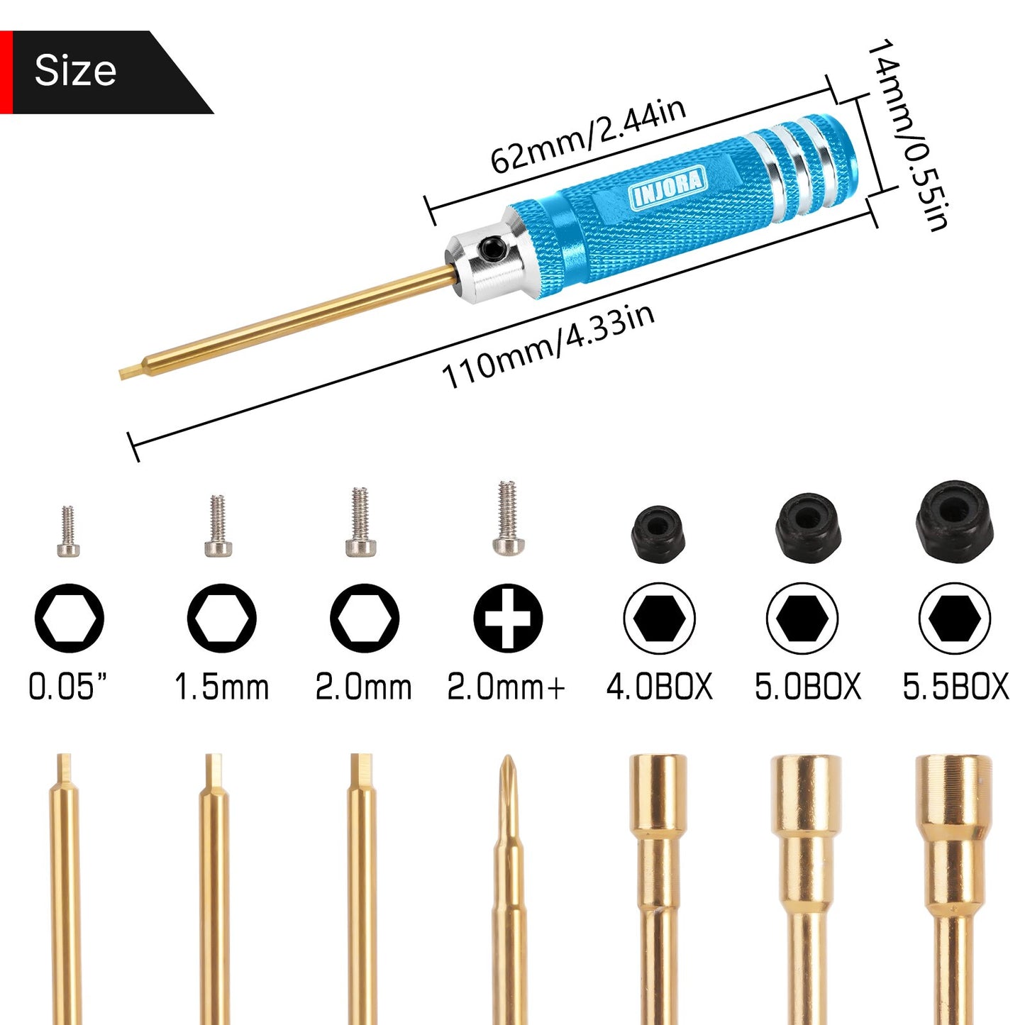 INJORA 7PCS Manico Corto HSS Cacciavite Esagonale Dado Driver Tool Kit Per 1/18 1/24 RC Mini Crawler Auto TRX4M SCX24 FCX24