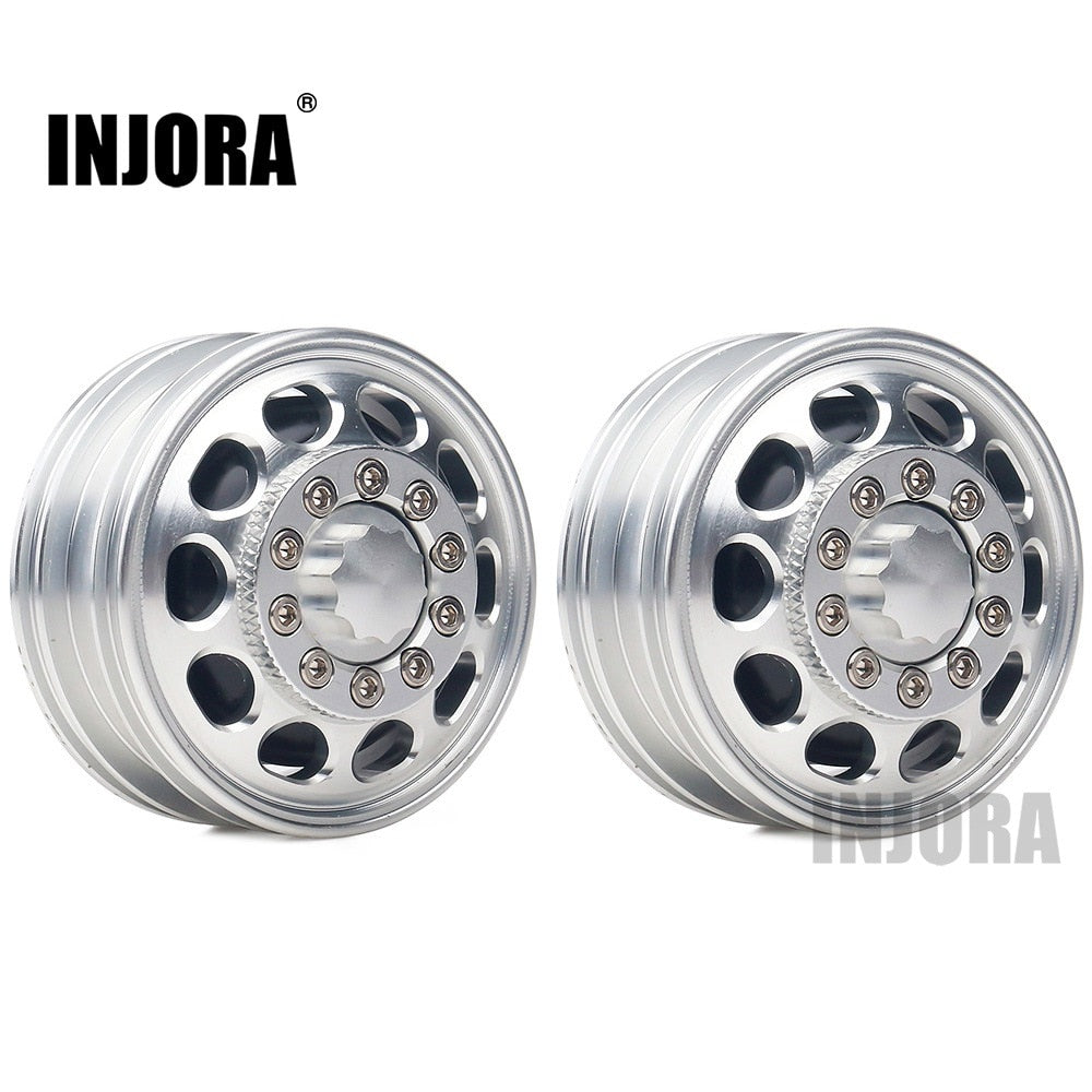 INJORA 2Pcs Metal Front Rear Wheel Rim Hub 10 Spoke for 1:14 Tamiya Tractor Truck RC Car Parts