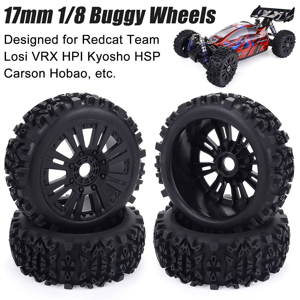 ZD Racing 1/8 Scale RC Buggy Vehicle Wheels and Tires Sets 17mm Hex for Redcat Team Losi VRX HPI Kyosho HSP Carson Parts 120mm