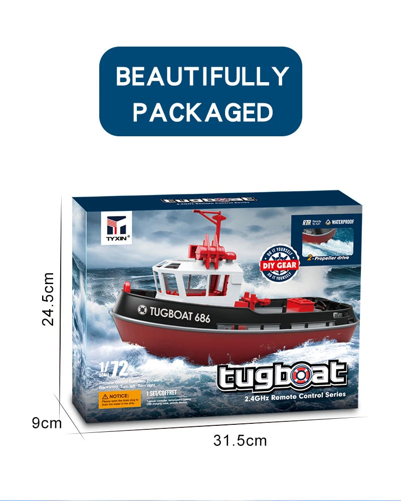 JIKEFUN 686 Rc Boat 2.4G 1/72 Remote Control Tugboat