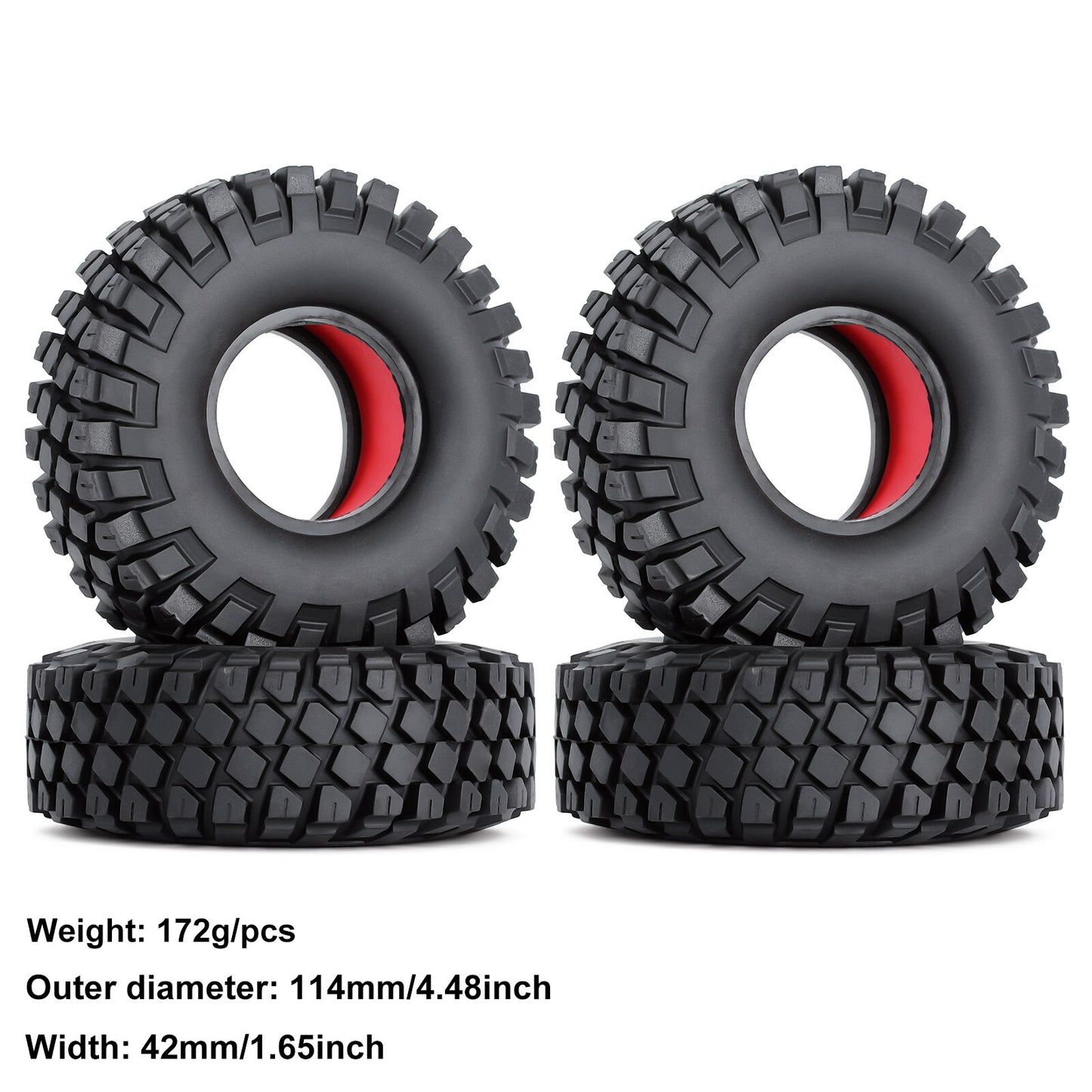 INJORA 4PCS 1.9" Rubber Wheel Tires with Dual Stage TPE Foam for RC Crawler Car Axial SCX10 90046 TRX4 D90 Redcat Gen8