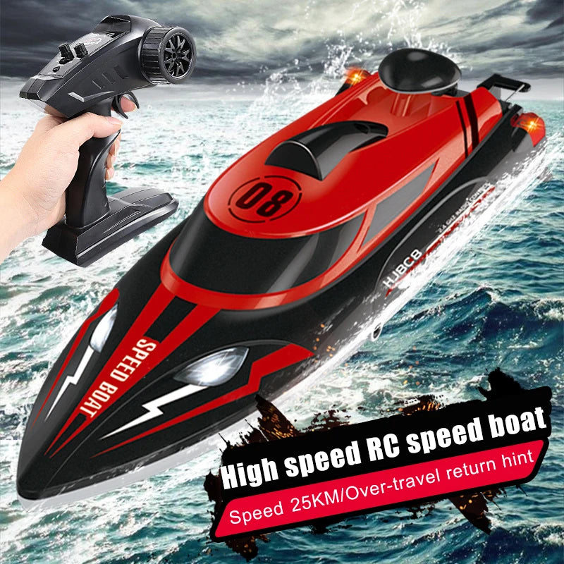 New HJ808 RC Battery Boat 2.4Ghz 25km/h High-Speed Racing Ship Over-travel Return Hint Water Speed Boat Children Model Boys Toys