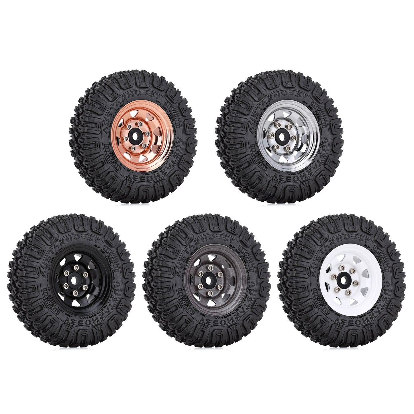 INJORA 85*28MM 1.55" Beadlock Wheel Rim Tire Set