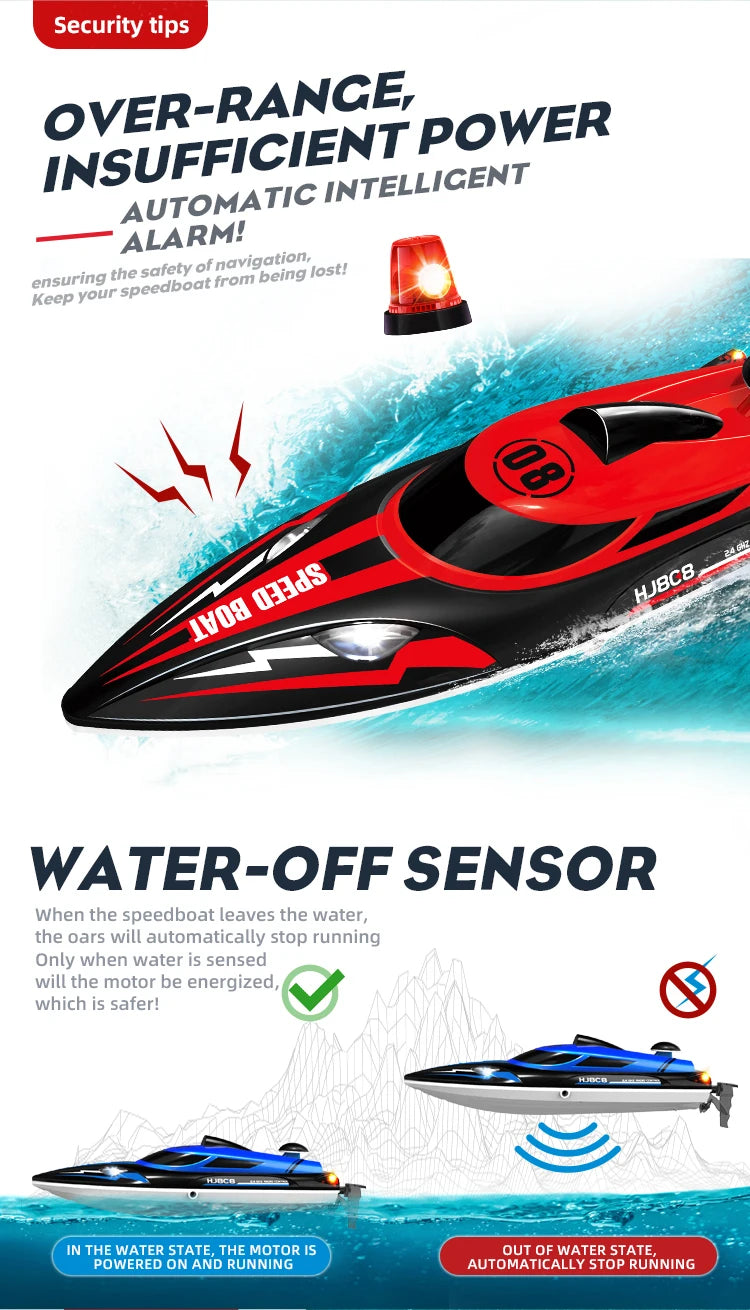 New HJ808 RC Battery Boat 2.4Ghz 25km/h High-Speed Racing Ship Over-travel Return Hint Water Speed Boat Children Model Boys Toys