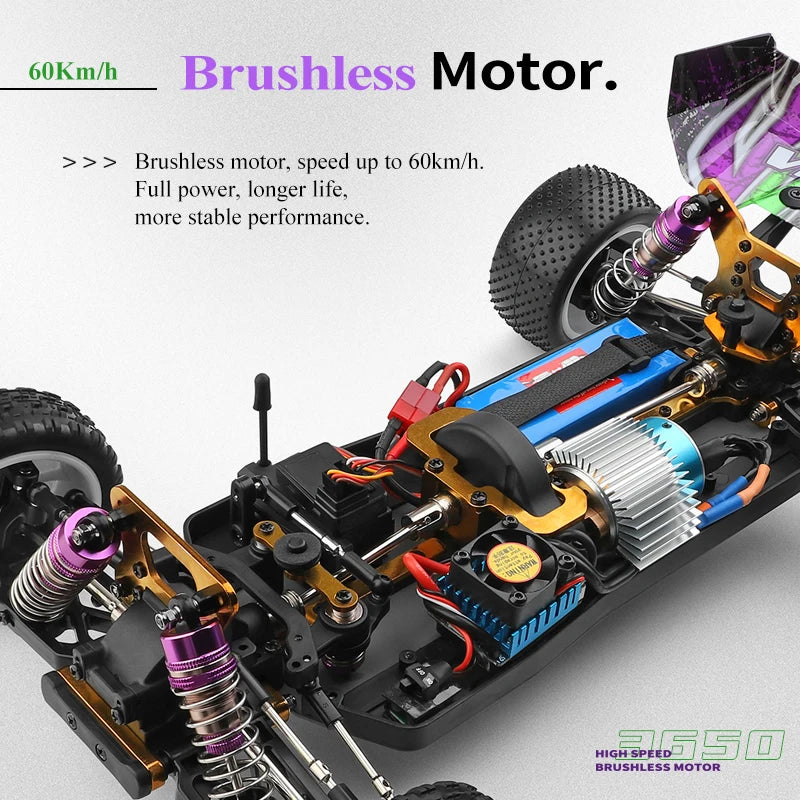 WLtoys 104002 RC Auto 2.4G a quattro ruote motrici Fuoristrada da corsa 3650 Brushless 60KM / H Telaio in metallo Elettrico ad alta velocità Drift Car