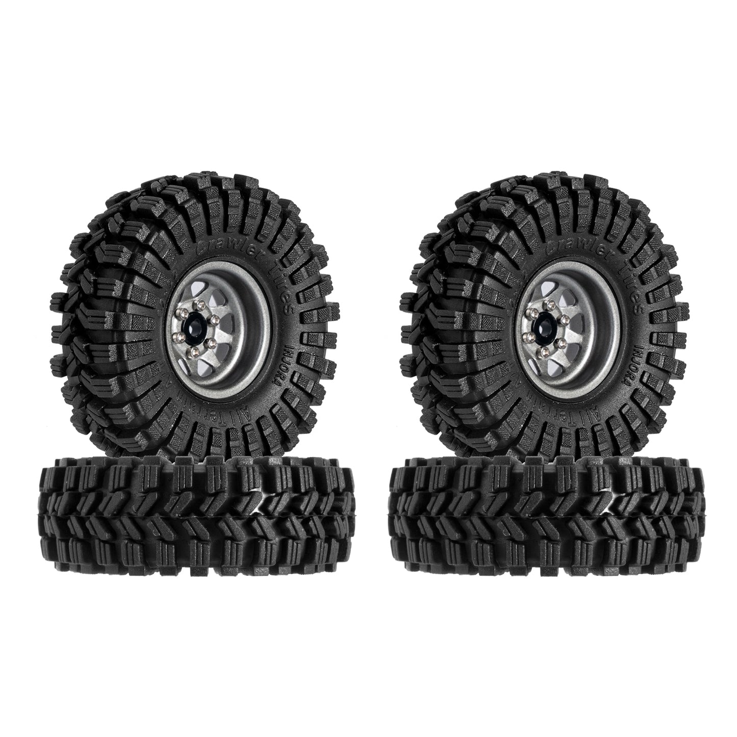 INJORA -3.78mm Offset 1.0 Beadlock Wheel Rims Tires Set for 1/18 1/24 RC Crawler Car Axial SCX24 FMS FCX24 TRX4M (W1004-T1014)