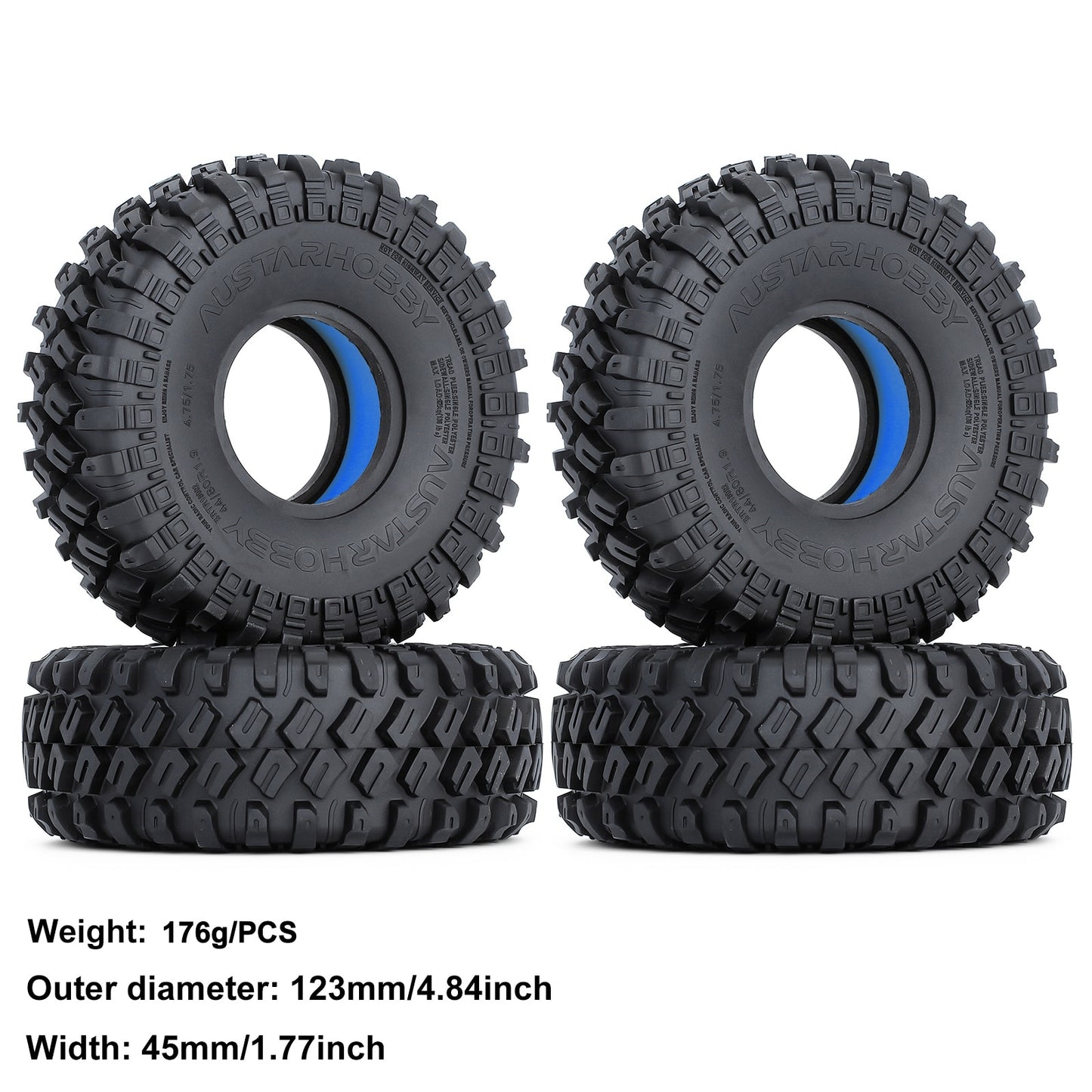 INJORA 1.9" Rubber Wheel Tires with TPE Dual Stage Foam for RC Crawler Car Axial SCX10 90046 TRX4 Upgrade Parts