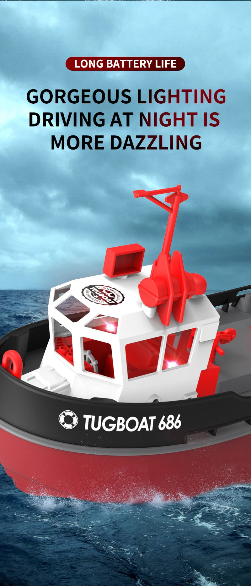 JIKEFUN 686 Rc Boat 2.4G 1/72 Remote Control Tugboat