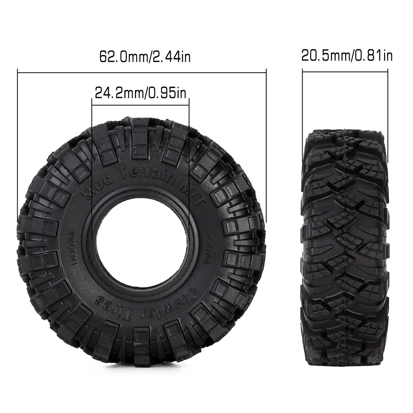 INJORA Micro Crawler 1.0" Tires Soft Mud Terrain Tires Upgrade for Axial SCX24 Bronco Gladiator Deadbolt FCX24 Enduro24 (T1007)