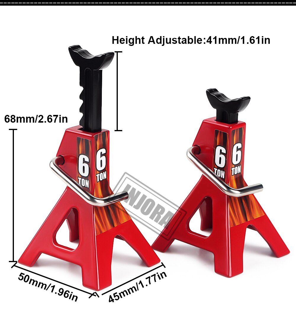 INJORA 2PCS 1:10 Scale Metal Height Adjustable Jack Stands Repair Tool for 1/10 RC Crawler TRX4 Axial SCX10 II Gen8 MST CFX