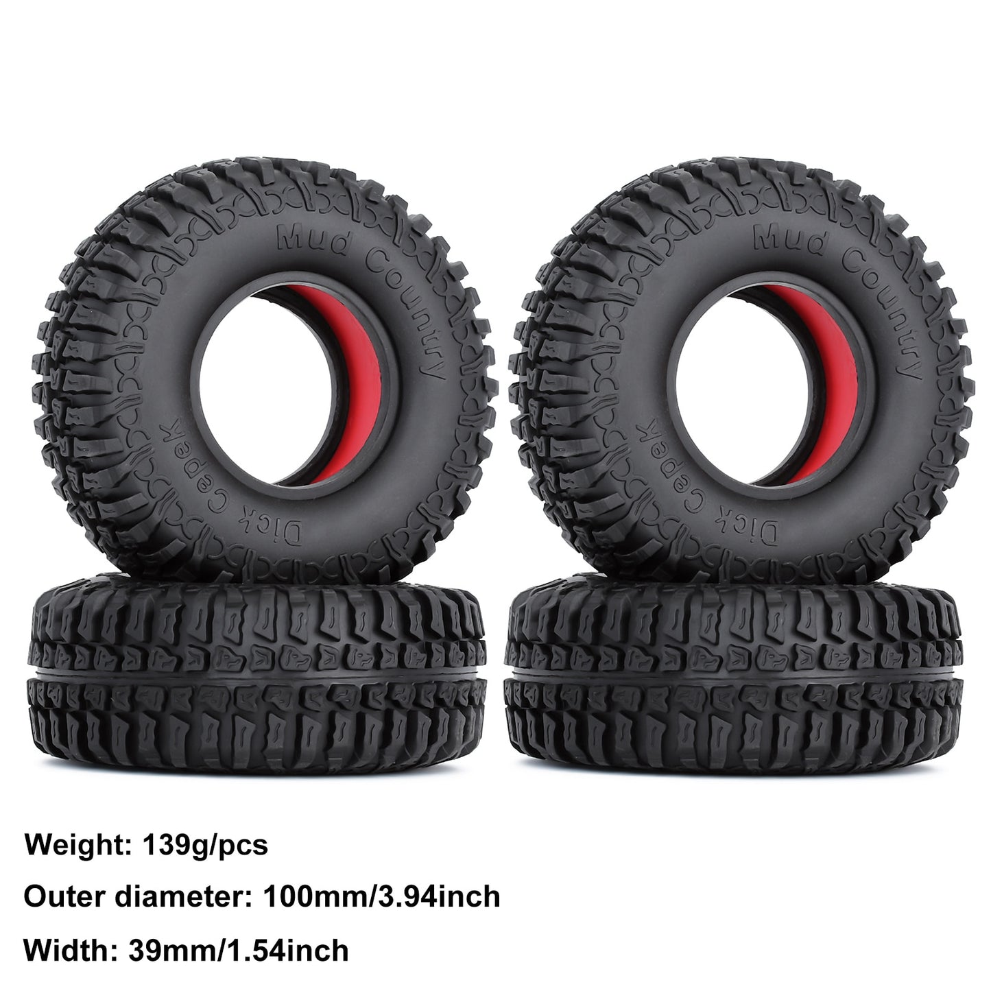 INJORA 4PCS 1.9" Rubber Wheel Tires with Dual Stage TPE Foam for RC Crawler Car Axial SCX10 90046 TRX4 D90 Redcat Gen8