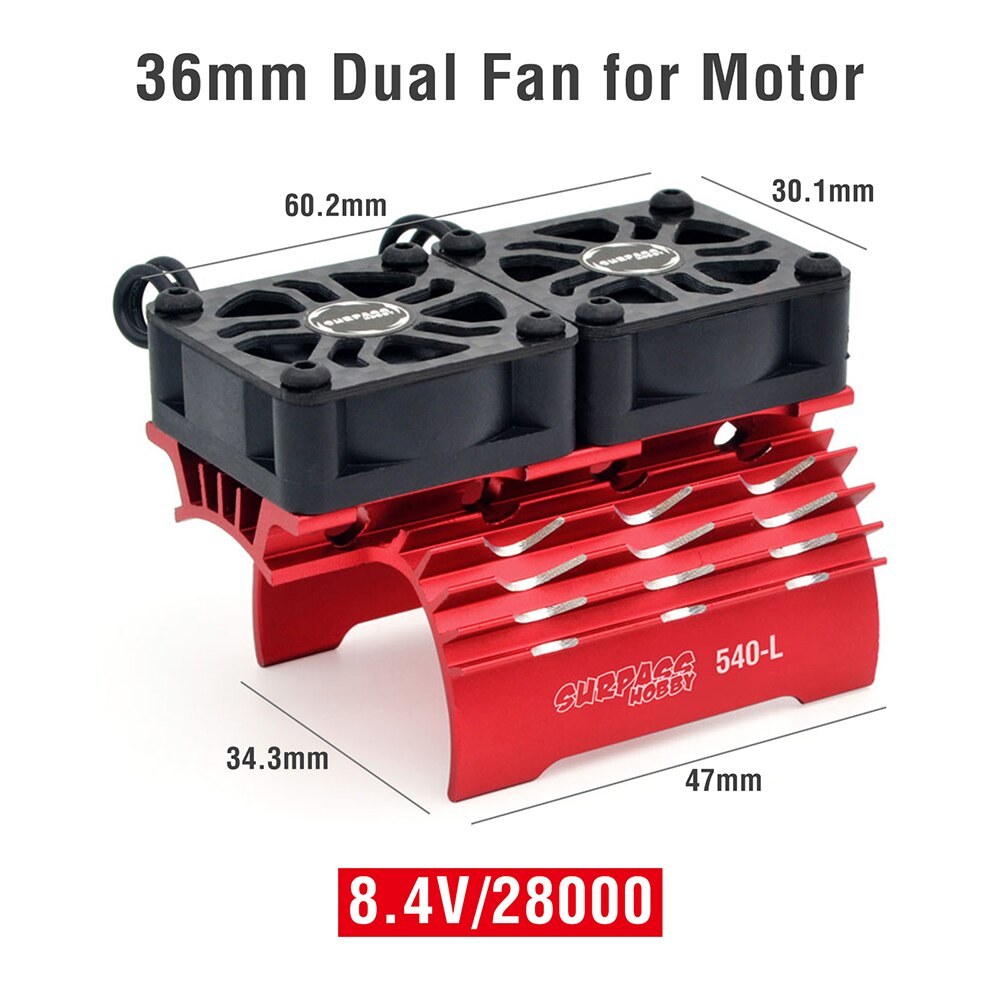 SURPASS HOBBY RC Motor Fan Cooling Fan Heatsink Metal for RC Car 1/8 1/10 1/12 Scale 380 390 540 550 Brushless Motor 28/29/36mm