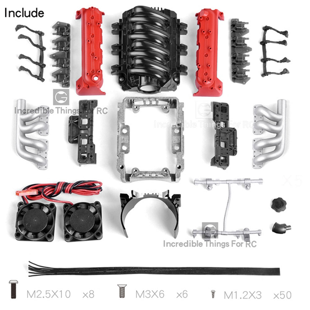 RC Car LS7 V8 Simulate Engine Motor Cooling Fans Radiator Kit for 1/10 RC Crawler TRX4 TRX6 AXIAL SCX10 90046 VS4