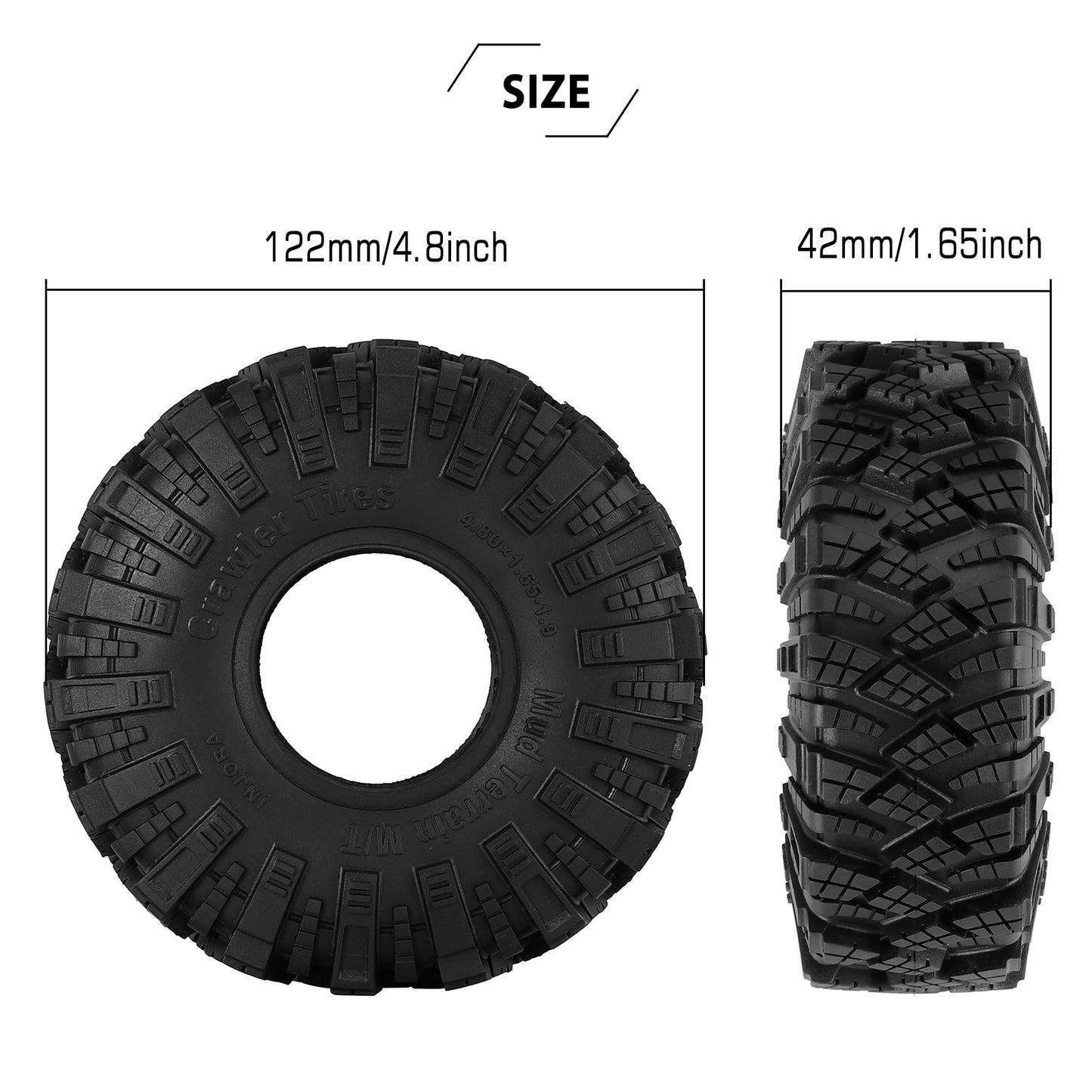 INJORA 122*42MM Modder Terrein 1.9 "Wiel Banden voor 1/10 RC Crawler Auto Axiale SCX10 Capra UTB18 TRX4 Redcat Gen8 VS4-10 (T1912)