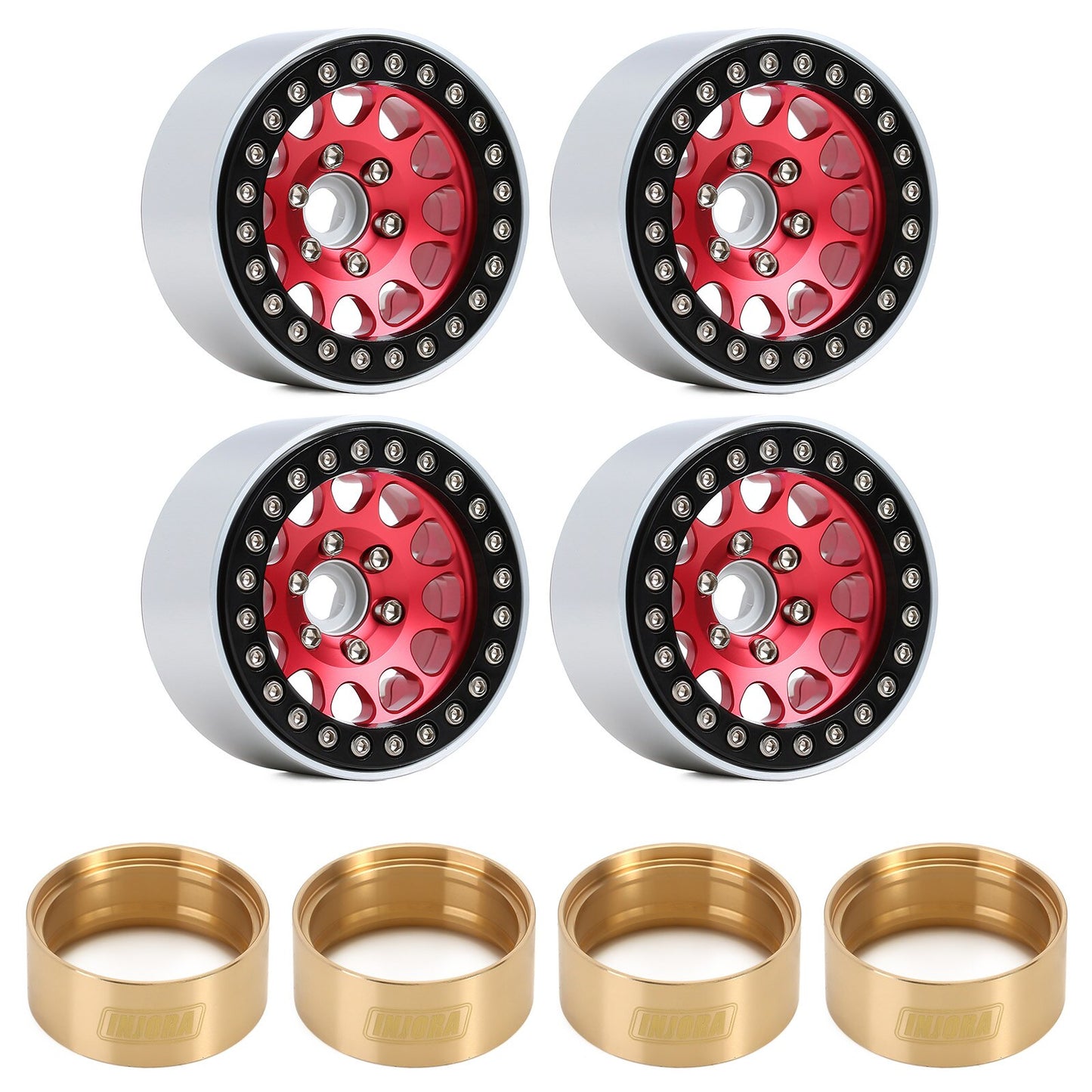 INJORA 4Pcs CNC Aluminum Alloy 1.9 Beadlock Wheel Rim for 1/10 RC Crawler Car Axial SCX10 90046 AXI03007 TRX4 VS4-10 Redcat Gen8