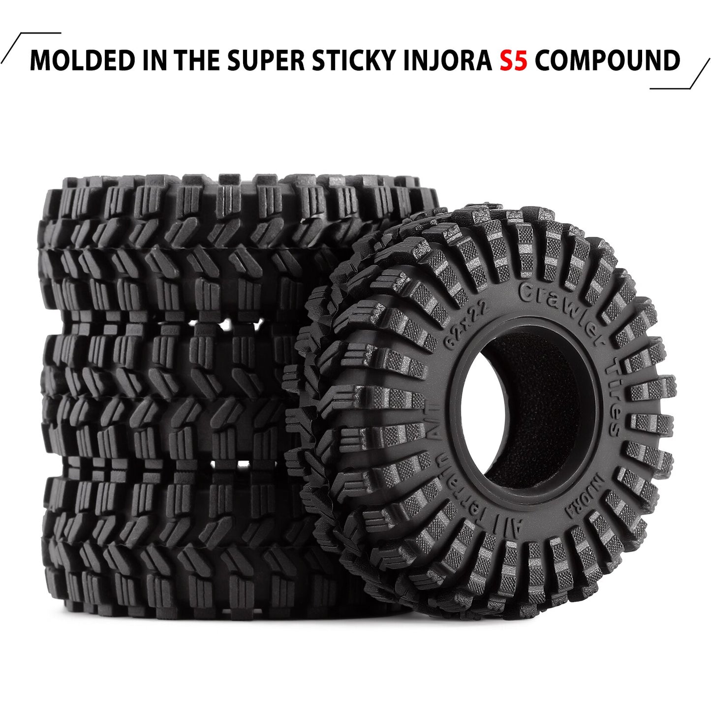 INJORA Super Soft Sticky 1.0 Wheel Tires All Terrain 62*22mm for 1/18 1/24 RC Crawler Axial SCX24 FMS FCX24 Enduro24 (T1014)