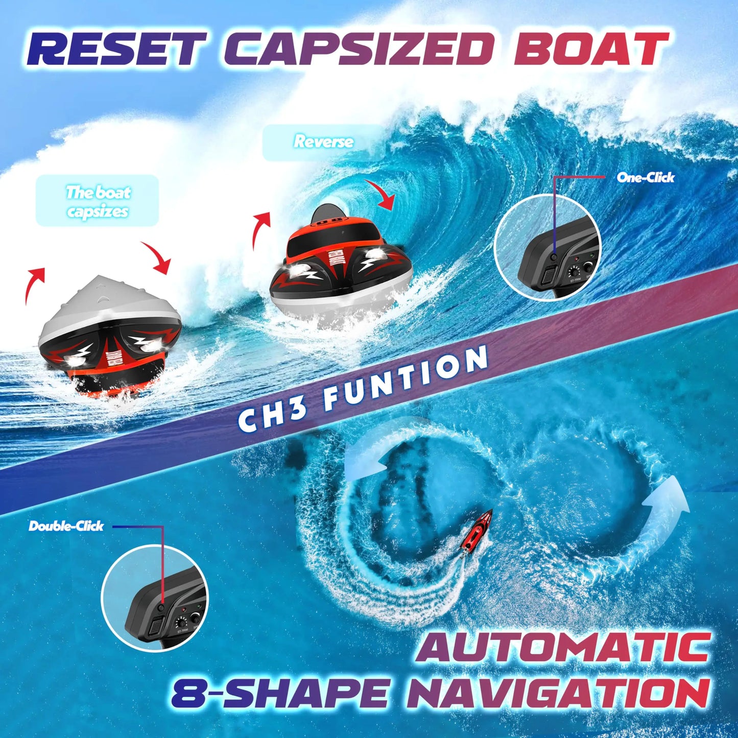 New HJ808 RC Battery Boat 2.4Ghz 25km/h High-Speed Racing Ship Over-travel Return Hint Water Speed Boat Children Model Boys Toys