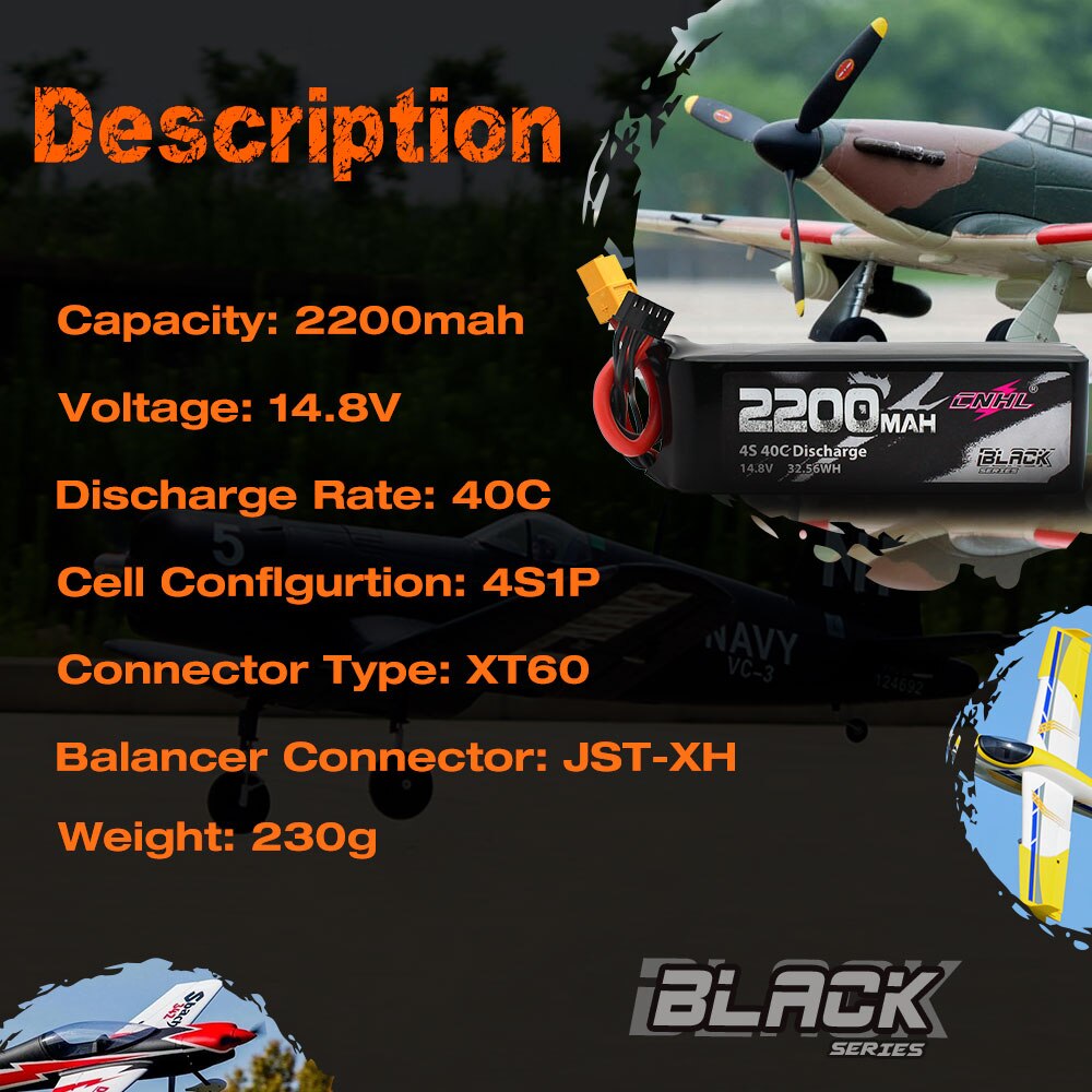 2pcs CNHL 4S 14.8V 2200mAh Lipo Battery 30C 40C 70C With XT60 T Dean Plug For RC Airplane Car FPV Helicopter Drone Quadcopter