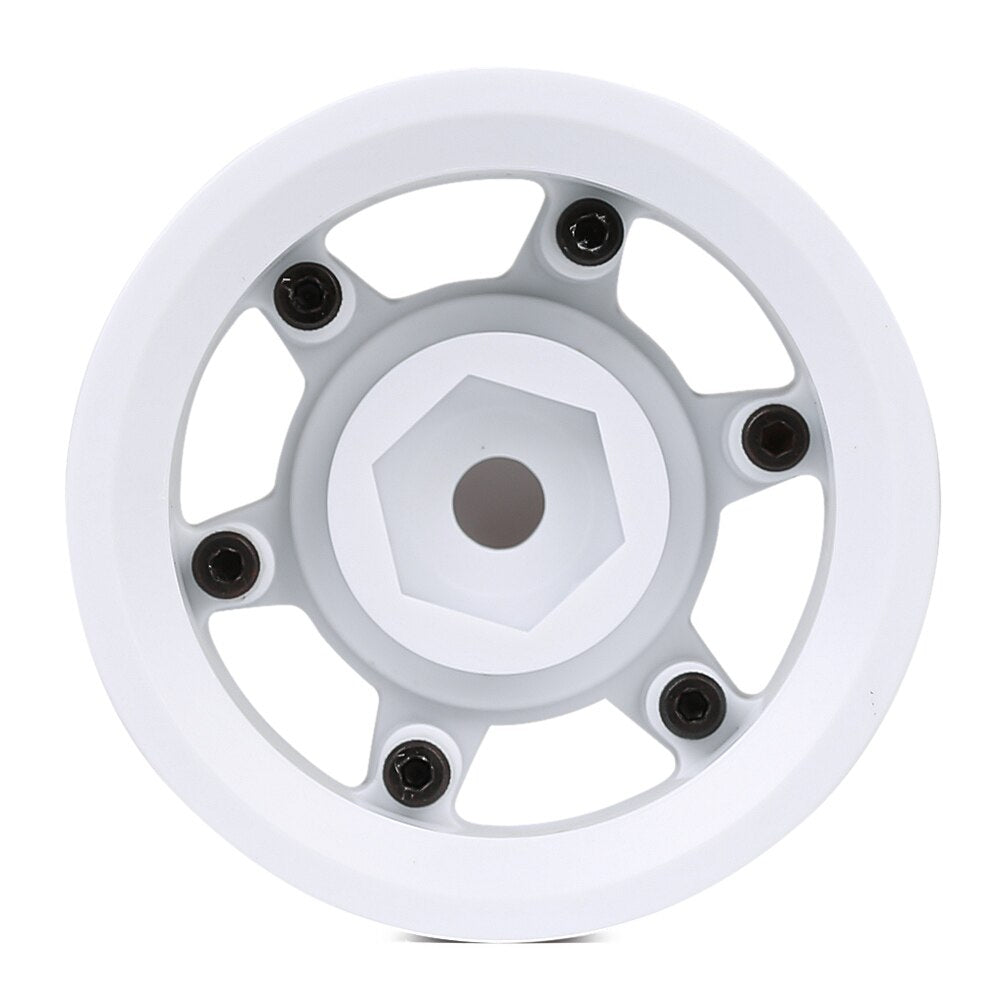 INJORA 4 Pezzi di Plastica 1.55 "Beadlock Wheel Rim Bianco/Nero per 1/10 RC Crawler Auto Axial 90069 D90 TF2 Tamiya CC01 LC70 MST JIMNY