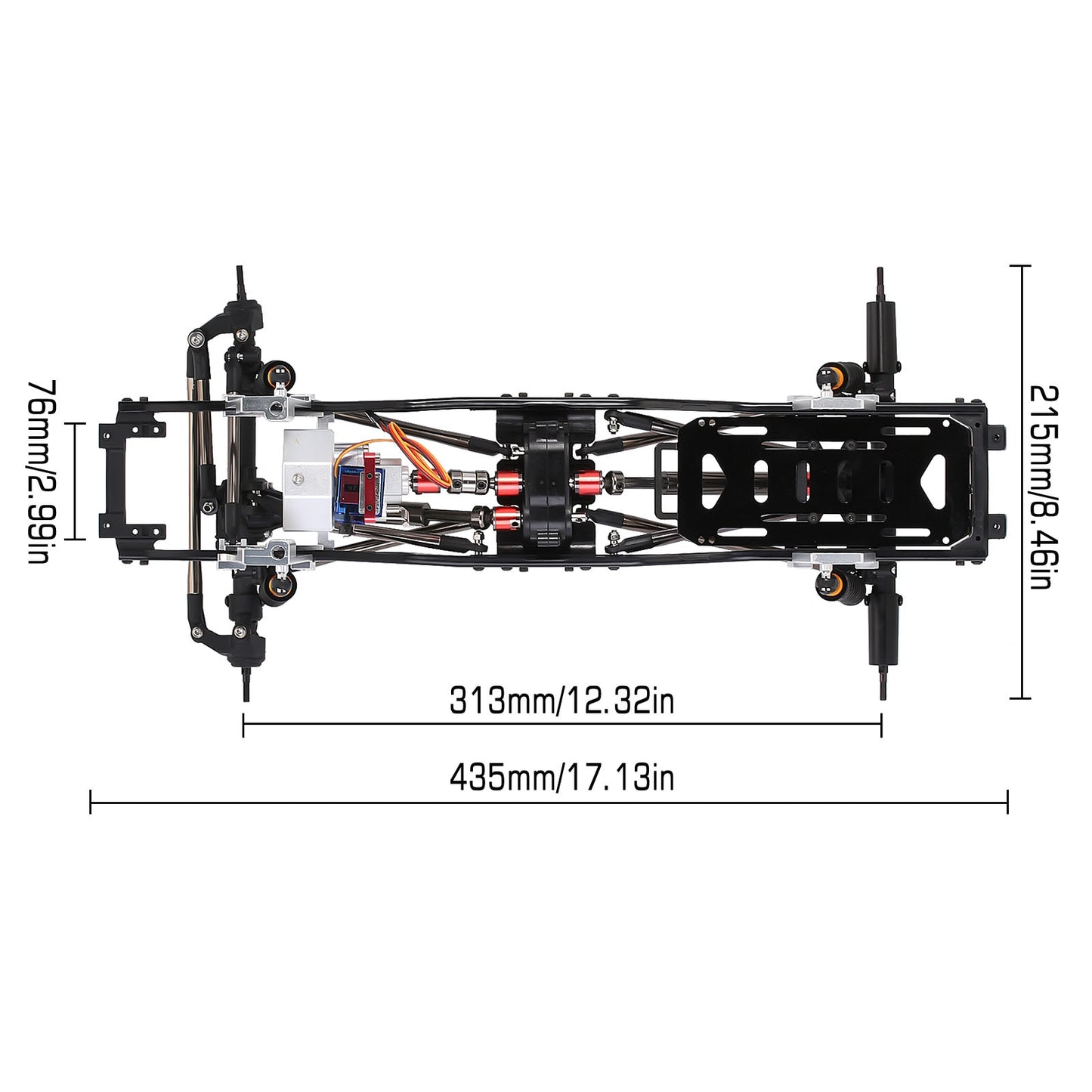 INJORA 313mm Wheelbase Metal Chassis Frame with Prefixal Single / 2-Speed Transmission for 1/10 RC Crawler Car Axial SCX10 90046
