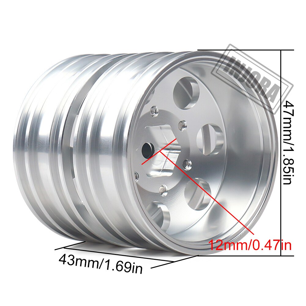 INJORA 2Pcs CNC Metal Front Rear Wheel Rim Hub for 1:14 RC Car Tamiya Tractor Truck