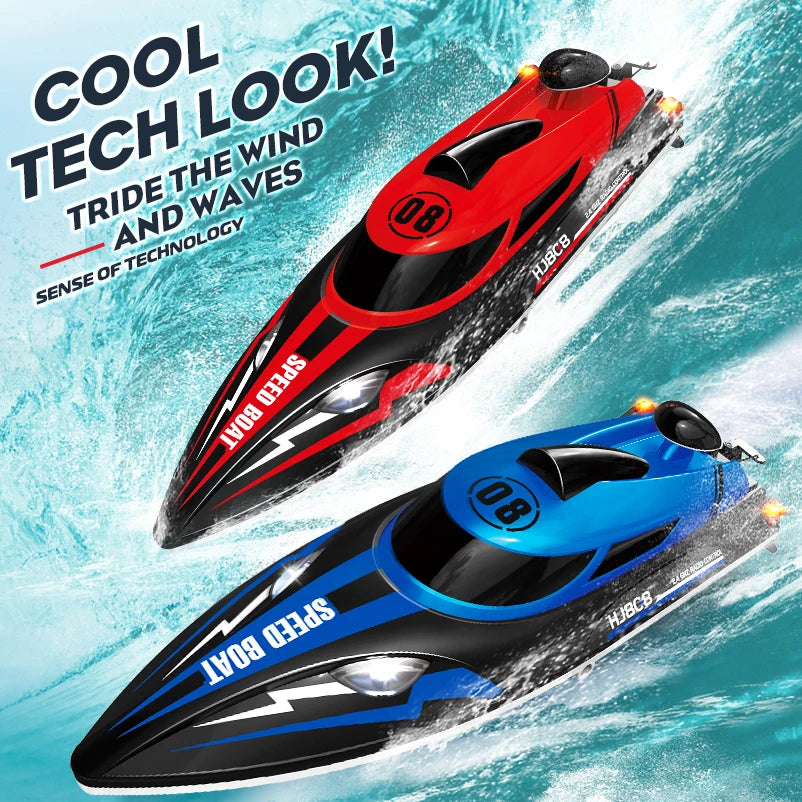 New HJ808 RC Battery Boat 2.4Ghz 25km/h High-Speed Racing Ship Over-travel Return Hint Water Speed Boat Children Model Boys Toys