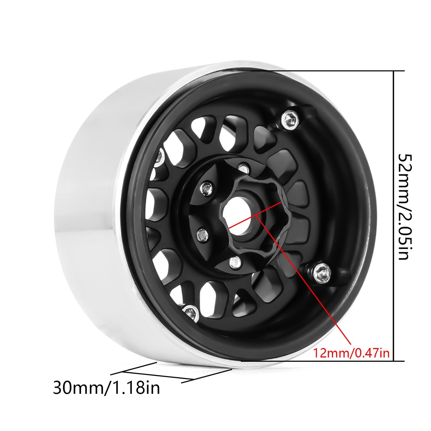 INJORA CNC Aluminum Deep Dish Negative Offset 10.4mm 1.9" Beadlock Wheel Rim