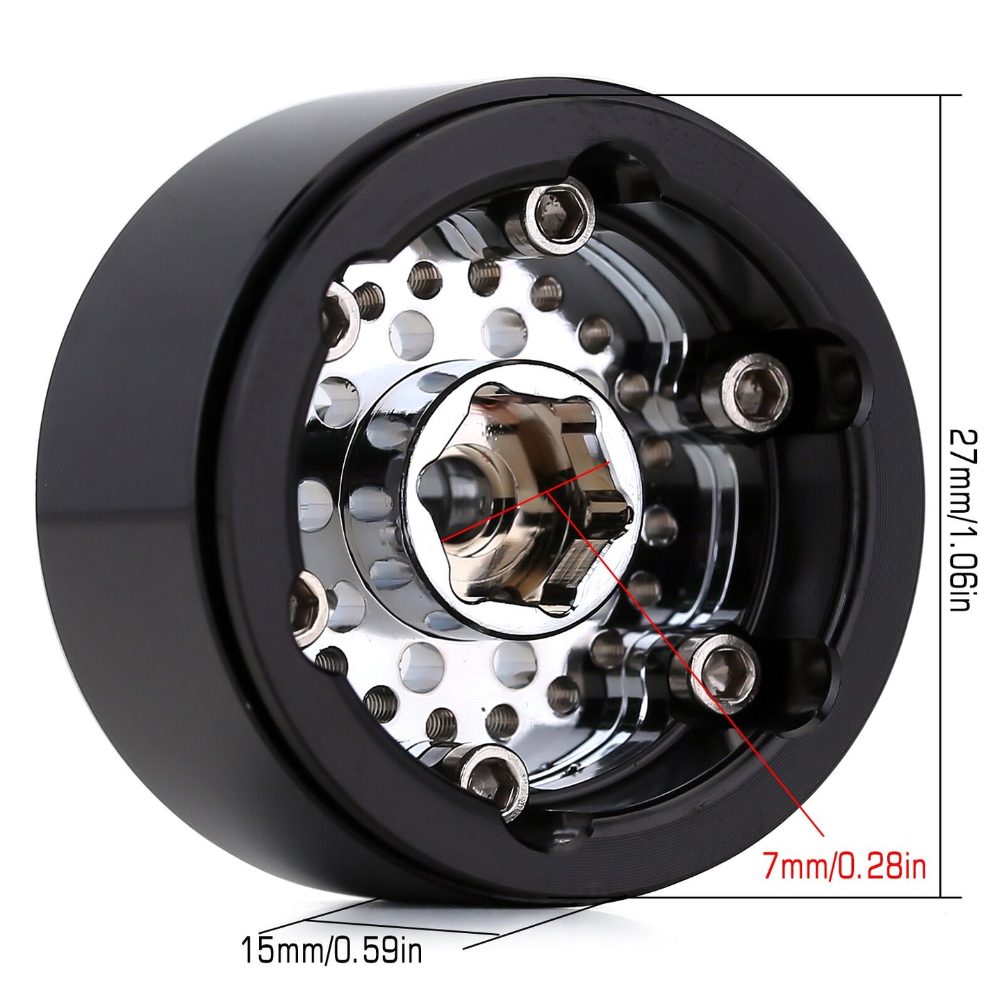 INJORA 4PCS CNC Aluminum 1.0" Beadlock Wheel Rims 27*15mm for 1/24 RC Crawler Car Axial SCX24 FCX24 Enduro24 AX24 (W1001)