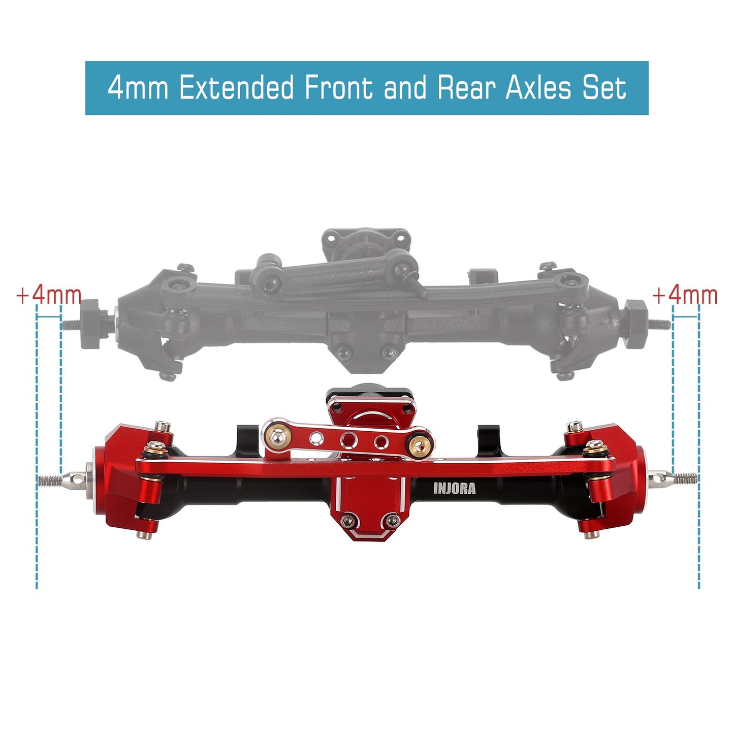 INJORA Set di assi anteriori e posteriori in alluminio CNC da 4 mm per 1/24 RC Crawler Axial SCX24 C10 Jeep JLU Gladiator Bronco Upgrade