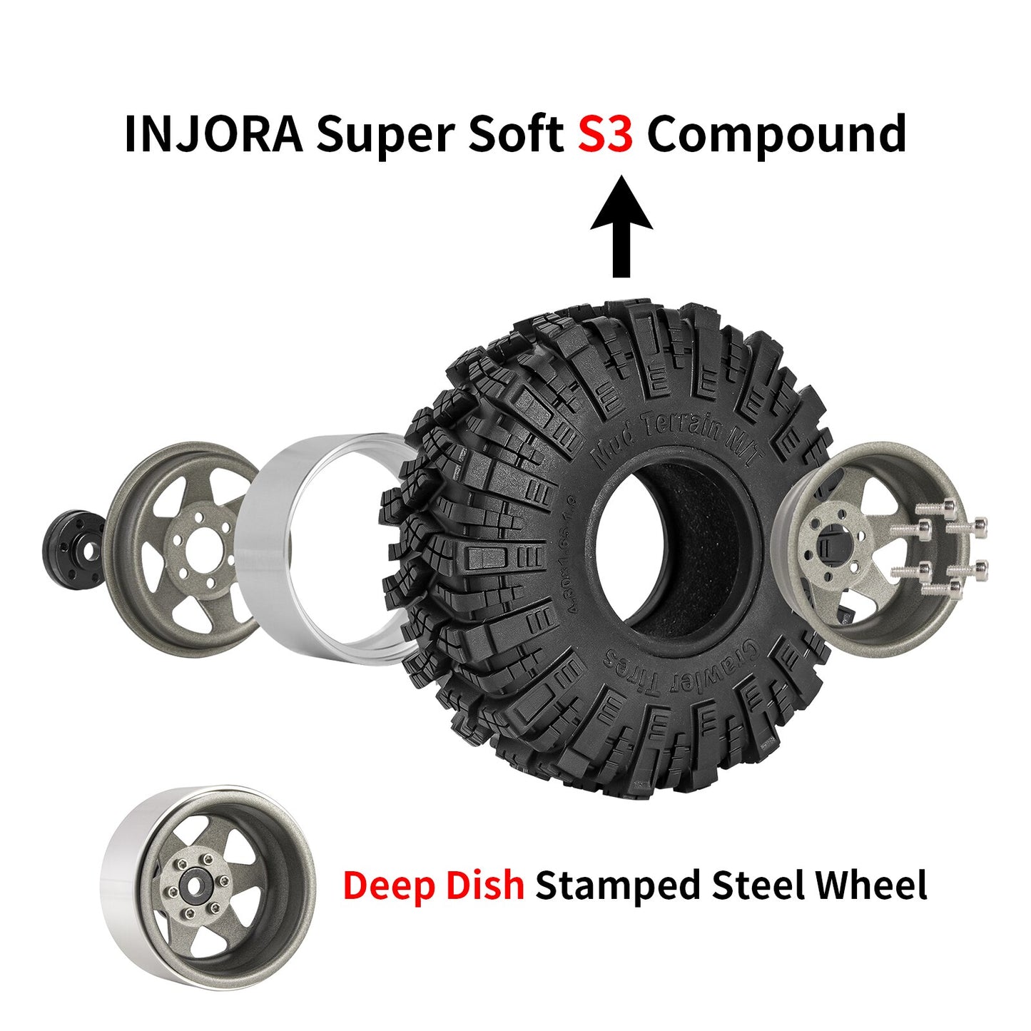 INJORA Offset -8.9mm 1.9" Beadlock Wheel Rim Fango Pneumatici Set per 1/10 RC Crawler Car Axial SCX10 90046 UTB18 TRX4 (W1948-T1912)