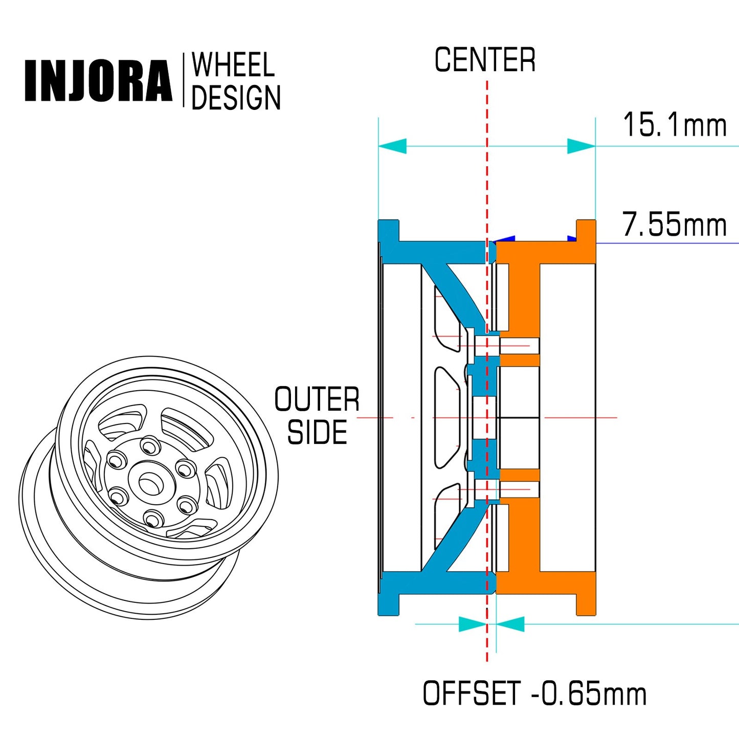 Cerchione INJORA CNC in alluminio 1.0 Beadlock per 1/24 RC Crawler Car Axial SCX24 FMS FCX24 AX24 Aggiornamento (W1006)