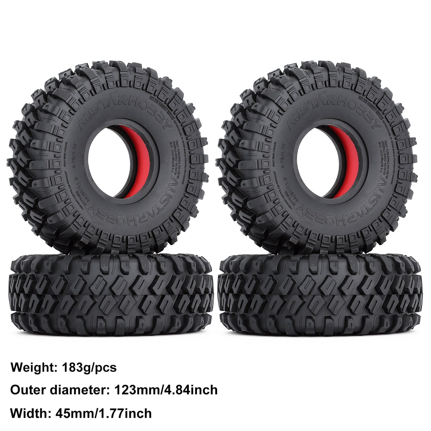 INJORA 4PCS 1.9" Rubber Wheel Tires with Dual Stage TPE Foam for RC Crawler Car Axial SCX10 90046 TRX4 D90 Redcat Gen8