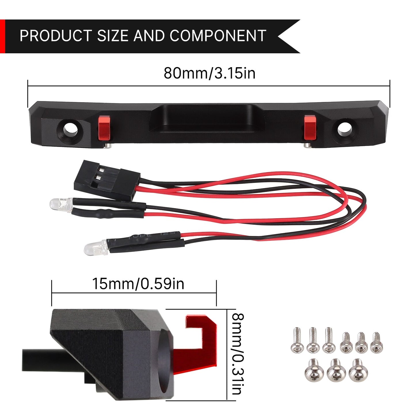 INJORA Paraurti posteriore in alluminio CNC con luci per parti di aggiornamento JLU Crawler Axial SCX24 Jeep Wrangler JLU 1/24