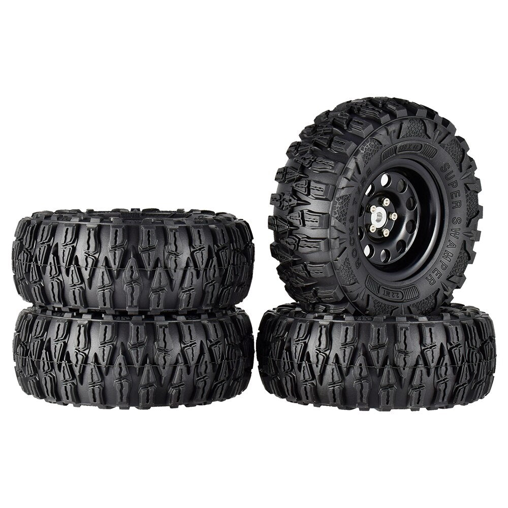 4PCS 2.2 Inch Rubber Tyres & Titanium Gray/Black  Metal Beadlock Wheel Rim for 1:10 Axial SCX10 Traxxas TRX-4 RC Crawler RC Car