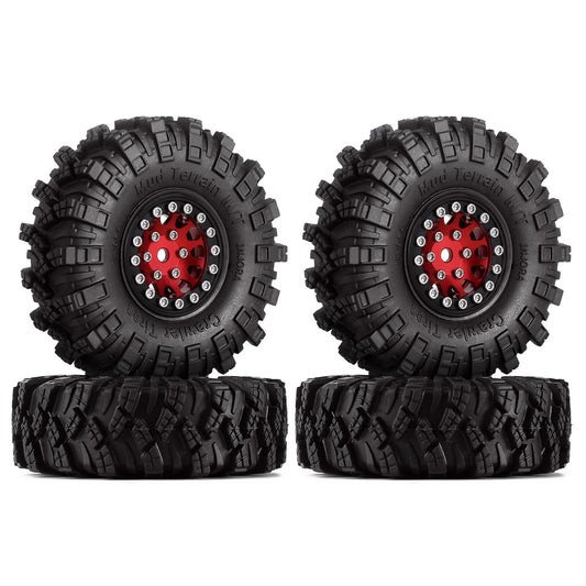 INJORA 1.0 Beadlock Wheel Rims Mud Terrain Tires Set For 1/24 RC Crawler Car Axial SCX24 FMS FCX24 Enduro24 AX24 (W1049-T1007)