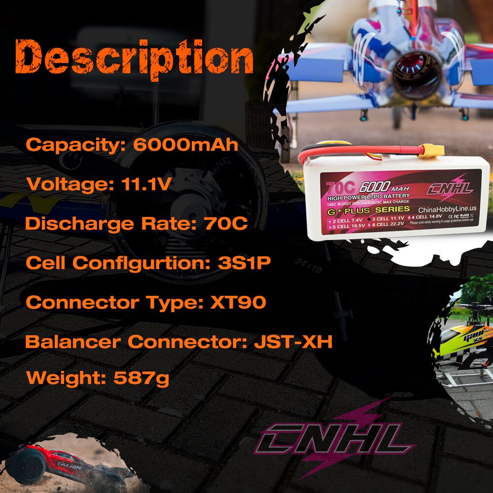 CNHL Lipo 3S 11.1V Batterij 6000mAh 70C G + PLUS Met XT90 Plug Voor RC Auto Vliegtuig helikopter Jet Edf Speedrun Truck Buggy Truggy