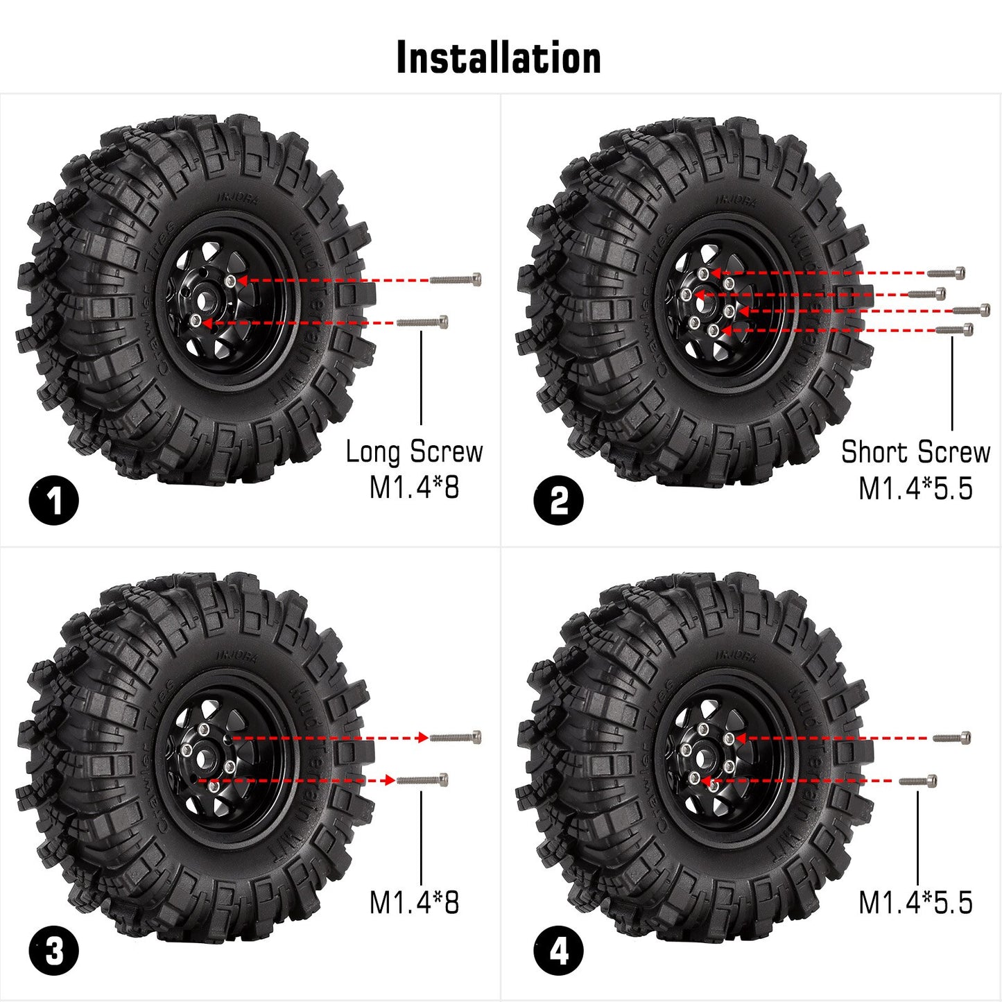 INJORA 4PCS 1.0'' Beadlock Wheel Rim for 1/18 1/24 RC Crawler Car Axial SCX24 AX24 TRX4M Upgrade (W1003)