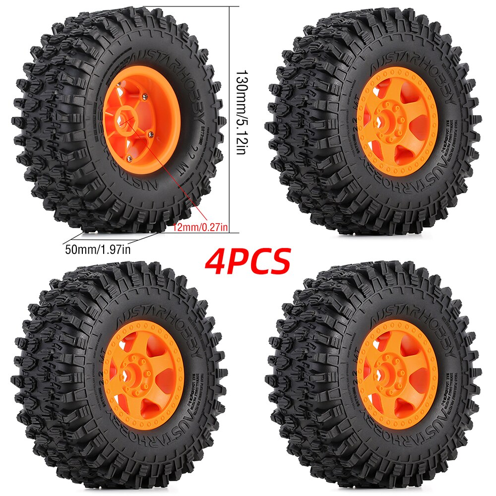 AUSTAR HOBBY 2.2in 1/10 RC Crawler Beadlock Wheels and Tires Rims Set Mud Tire for Axial SCX10 TRX4 TRX-6 Short Course Truck