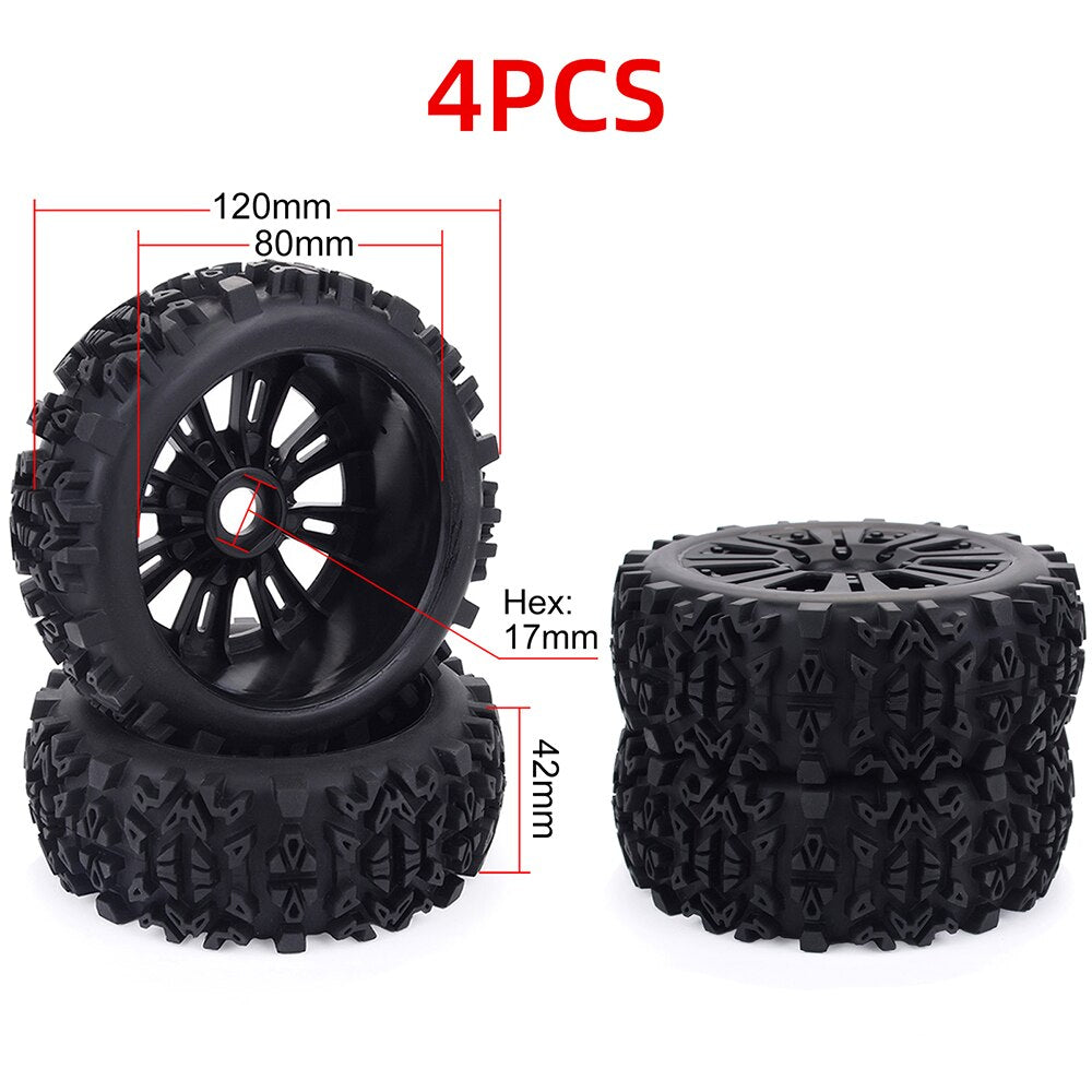 ZD Racing 1/8 Scale RC Buggy Vehicle Wheels and Tires Sets 17mm Hex for Redcat Team Losi VRX HPI Kyosho HSP Carson Parts 120mm