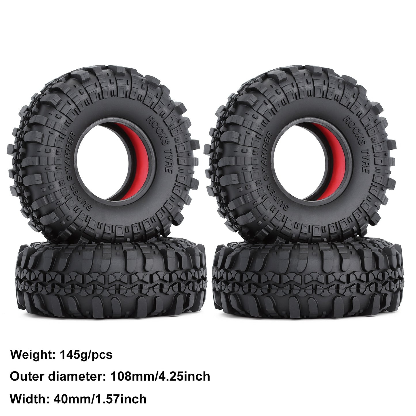 INJORA 4PCS 1.9" Rubber Wheel Tires with Dual Stage TPE Foam for RC Crawler Car Axial SCX10 90046 TRX4 D90 Redcat Gen8