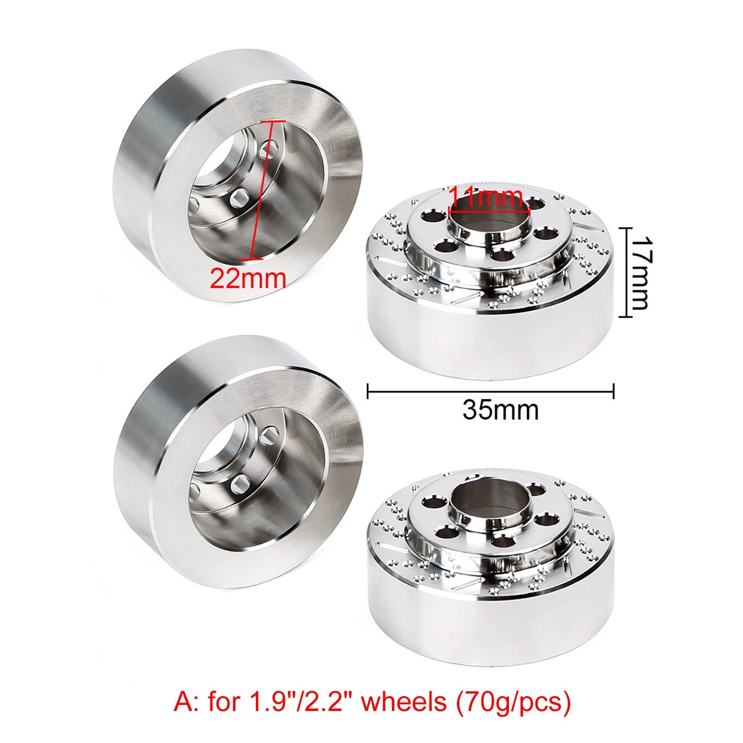 INJORA 2PCS/4PCS Brass Brake Disc Weights Silver Anodized for 1.9 2.2inch Wheel TRX4 TRX6 Axial SCX10 90046 AXI03007