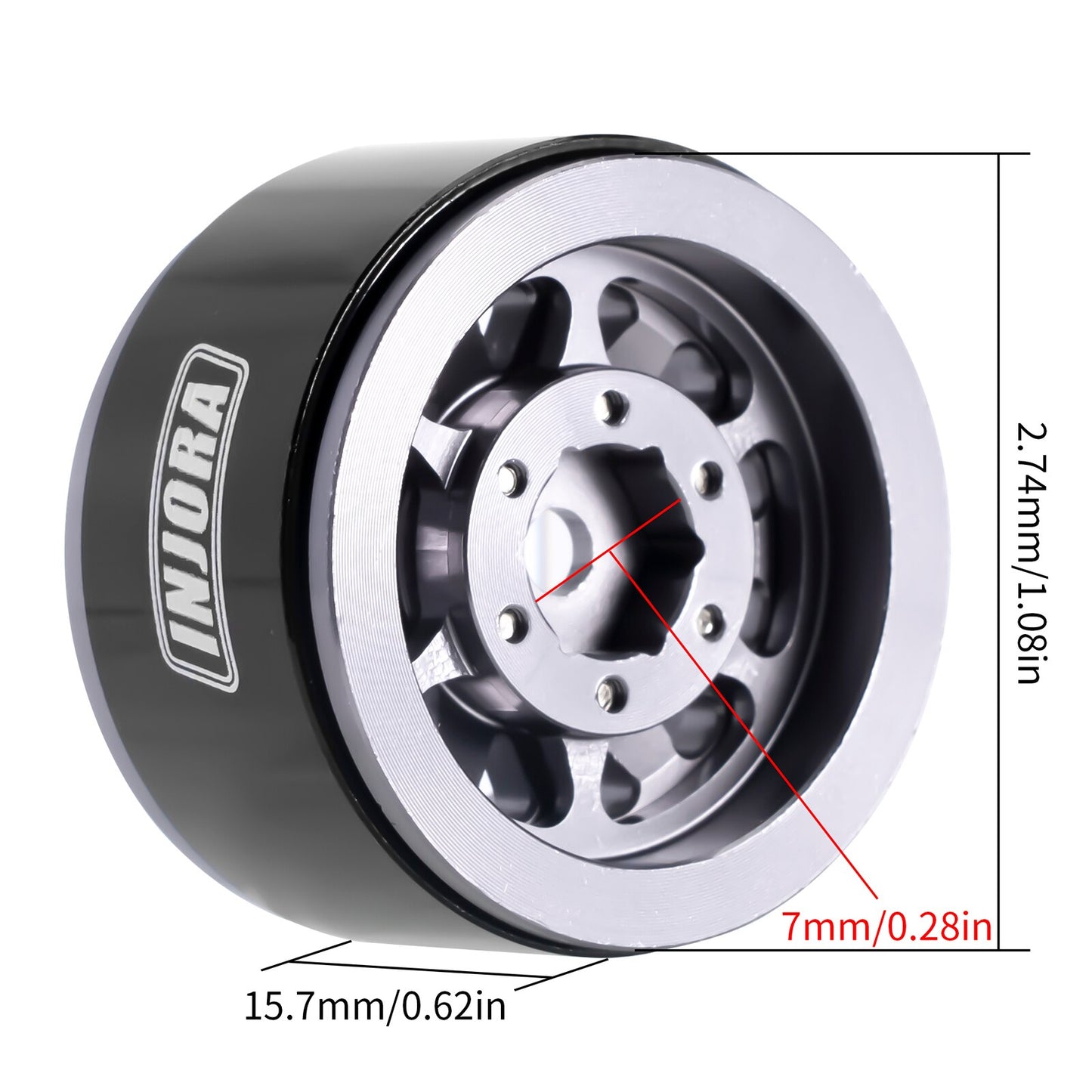 Cerchioni INJORA CNC in alluminio 1.0 Beadlock con offset negativo 2,85 mm per 1/24 RC Crawler Car Axial SCX24 FMS FCX24 TRX4M (W1009)